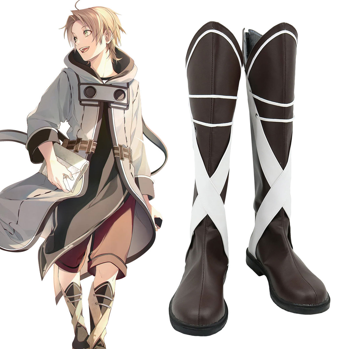 Mushoku Tensei: Jobless Reincarnation Rudeus Greyrat Brown White Shoes Cosplay Boots Shoes/Boots - Tophatter Daily Deals